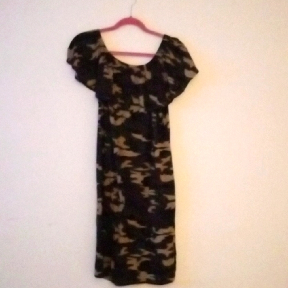 Camouflage off/ on shoulder dress